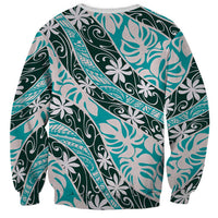 Cyan Tahiti Tiare Monstera Sweatshirt Polynesian Pattern Curve Style - Polynesian Pride