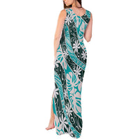 Cyan Tahiti Tiare Monstera Tank Maxi Dress Polynesian Pattern Curve Style - Polynesian Pride
