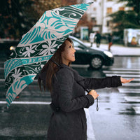Cyan Tahiti Tiare Monstera Umbrella Polynesian Pattern Curve Style - Polynesian Pride