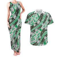 Matie Tahiti Tiare Monstera Couples Matching Tank Maxi Dress and Hawaiian Shirt Polynesian Pattern Curve Style - Polynesian Pride