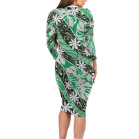 Matie Tahiti Tiare Monstera Family Matching Long Sleeve Bodycon Dress and Hawaiian Shirt Polynesian Pattern Curve Style - Polynesian Pride