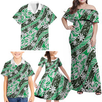 Matie Tahiti Tiare Monstera Family Matching Off Shoulder Maxi Dress and Hawaiian Shirt Polynesian Pattern Curve Style LT01 - Polynesian Pride