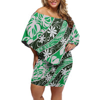 Matie Tahiti Tiare Monstera Family Matching Off Shoulder Short Dress and Hawaiian Shirt Polynesian Pattern Curve Style - Polynesian Pride