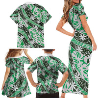 Matie Tahiti Tiare Monstera Family Matching Short Sleeve Bodycon Dress and Hawaiian Shirt Polynesian Pattern Curve Style - Polynesian Pride