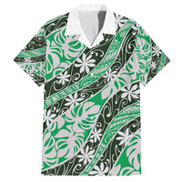Matie Tahiti Tiare Monstera Family Matching Summer Maxi Dress and Hawaiian Shirt Polynesian Pattern Curve Style LT01 Dad's Shirt - Short Sleeve Green - Polynesian Pride