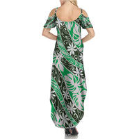 Matie Tahiti Tiare Monstera Family Matching Summer Maxi Dress and Hawaiian Shirt Polynesian Pattern Curve Style - Polynesian Pride
