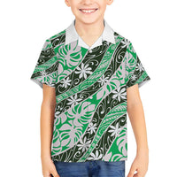 Matie Tahiti Tiare Monstera Family Matching Summer Maxi Dress and Hawaiian Shirt Polynesian Pattern Curve Style LT01 Son's Shirt Green - Polynesian Pride