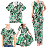 Matie Tahiti Tiare Monstera Family Matching Tank Maxi Dress and Hawaiian Shirt Polynesian Pattern Curve Style LT01 - Polynesian Pride