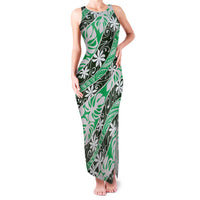 Matie Tahiti Tiare Monstera Family Matching Tank Maxi Dress and Hawaiian Shirt Polynesian Pattern Curve Style LT01 Mom's Dress Green - Polynesian Pride