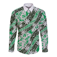 Matie Tahiti Tiare Monstera Long Sleeve Button Shirt Polynesian Pattern Curve Style - Polynesian Pride