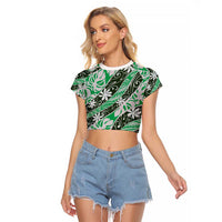 Matie Tahiti Tiare Monstera Raglan Cropped T Shirt Polynesian Pattern Curve Style - Polynesian Pride
