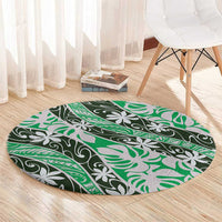 Matie Tahiti Tiare Monstera Round Carpet Polynesian Pattern Curve Style - Polynesian Pride