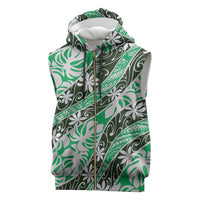 Matie Tahiti Tiare Monstera Sleeveless Zip Hoodie Polynesian Pattern Curve Style - Polynesian Pride