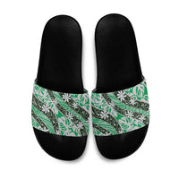 Matie Tahiti Tiare Monstera Slide Sandals Polynesian Pattern Curve Style - Polynesian Pride