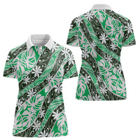 Matie Tahiti Tiare Monstera Women Polo Shirt Polynesian Pattern Curve Style - Polynesian Pride