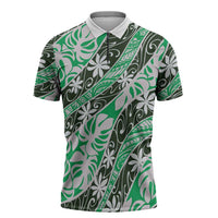 Matie Tahiti Tiare Monstera Zipper Polo Shirt Polynesian Pattern Curve Style - Polynesian Pride