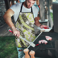 Olive Tahiti Tiare Monstera Apron Polynesian Pattern Curve Style - Polynesian Pride