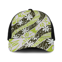 Olive Tahiti Tiare Monstera Baseball Net Cap Polynesian Pattern Curve Style - Polynesian Pride