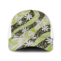 Olive Tahiti Tiare Monstera Baseball Net Cap Polynesian Pattern Curve Style - Polynesian Pride