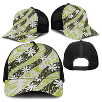 Olive Tahiti Tiare Monstera Baseball Net Cap Polynesian Pattern Curve Style - Polynesian Pride