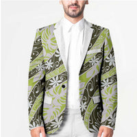 Olive Tahiti Tiare Monstera Blazer Polynesian Pattern Curve Style - Polynesian Pride