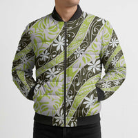 Olive Tahiti Tiare Monstera Bomber Puffer Jacket Polynesian Pattern Curve Style - Polynesian Pride