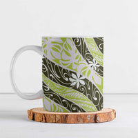 Olive Tahiti Tiare Monstera Ceramic Mug Polynesian Pattern Curve Style - Polynesian Pride