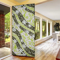 Olive Tahiti Tiare Monstera Door Cover Polynesian Pattern Curve Style - Polynesian Pride
