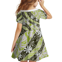 Olive Tahiti Tiare Monstera Family Matching Off The Shoulder Long Sleeve Dress and Hawaiian Shirt Polynesian Pattern Curve Style LT01 - Polynesian Pride