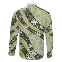 Olive Tahiti Tiare Monstera Family Matching Off The Shoulder Long Sleeve Dress and Hawaiian Shirt Polynesian Pattern Curve Style LT01 - Polynesian Pride