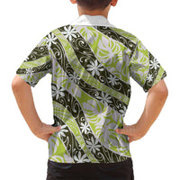 Olive Tahiti Tiare Monstera Family Matching Off Shoulder Short Dress and Hawaiian Shirt Polynesian Pattern Curve Style - Polynesian Pride