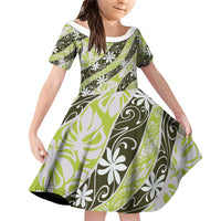 Olive Tahiti Tiare Monstera Family Matching Off Shoulder Short Dress and Hawaiian Shirt Polynesian Pattern Curve Style - Polynesian Pride