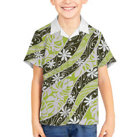 Olive Tahiti Tiare Monstera Family Matching Off Shoulder Short Dress and Hawaiian Shirt Polynesian Pattern Curve Style - Polynesian Pride