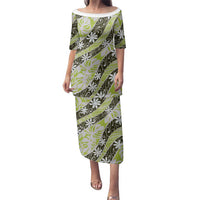 Olive Tahiti Tiare Monstera Family Matching Puletasi and Hawaiian Shirt Polynesian Pattern Curve Style - Polynesian Pride