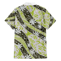 Olive Tahiti Tiare Monstera Family Matching Short Sleeve Bodycon Dress and Hawaiian Shirt Polynesian Pattern Curve Style - Polynesian Pride