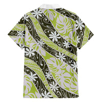 Olive Tahiti Tiare Monstera Family Matching Short Sleeve Bodycon Dress and Hawaiian Shirt Polynesian Pattern Curve Style LT01 - Polynesian Pride