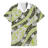 Olive Tahiti Tiare Monstera Family Matching Tank Maxi Dress and Hawaiian Shirt Polynesian Pattern Curve Style LT01 Dad's Shirt - Short Sleeve Olive - Polynesian Pride
