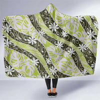 Olive Tahiti Tiare Monstera Hooded Blanket Polynesian Pattern Curve Style - Polynesian Pride