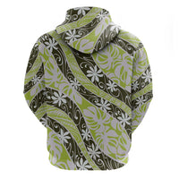 Olive Tahiti Tiare Monstera Hoodie Polynesian Pattern Curve Style - Polynesian Pride