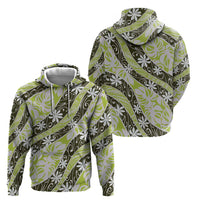 Olive Tahiti Tiare Monstera Hoodie Polynesian Pattern Curve Style - Polynesian Pride