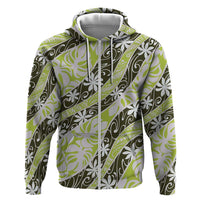 Olive Tahiti Tiare Monstera Hoodie Polynesian Pattern Curve Style - Polynesian Pride