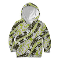 Olive Tahiti Tiare Monstera Kid Hoodie Polynesian Pattern Curve Style - Polynesian Pride