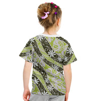 Olive Tahiti Tiare Monstera Kid T Shirt Polynesian Pattern Curve Style - Polynesian Pride