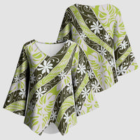 Olive Tahiti Tiare Monstera Kimono Sleeve Blouse Polynesian Pattern Curve Style - Polynesian Pride