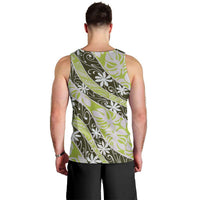 Olive Tahiti Tiare Monstera Men Tank Top Polynesian Pattern Curve Style - Polynesian Pride