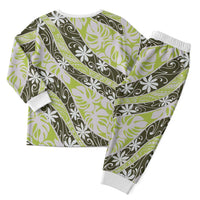 Olive Tahiti Tiare Monstera Christmas Pajama Set Polynesian Pattern Curve Style - Polynesian Pride