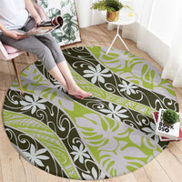 Olive Tahiti Tiare Monstera Round Carpet Polynesian Pattern Curve Style - Polynesian Pride