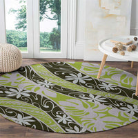 Olive Tahiti Tiare Monstera Round Carpet Polynesian Pattern Curve Style - Polynesian Pride