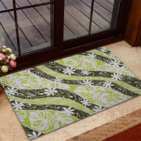 Olive Tahiti Tiare Monstera Rubber Doormat Polynesian Pattern Curve Style - Polynesian Pride