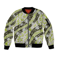 Olive Tahiti Tiare Monstera Sleeve Zip Bomber Jacket Polynesian Pattern Curve Style - Polynesian Pride